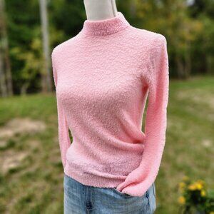 Authentic Vintage 60s 70's pink coquette mock neck sweater